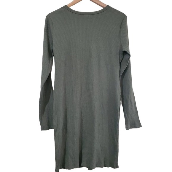 Wild Fable Dress Womens XL Y2K Green Ribbed Knit Long Sleeve White Flower Retro - Picture 2 of 9